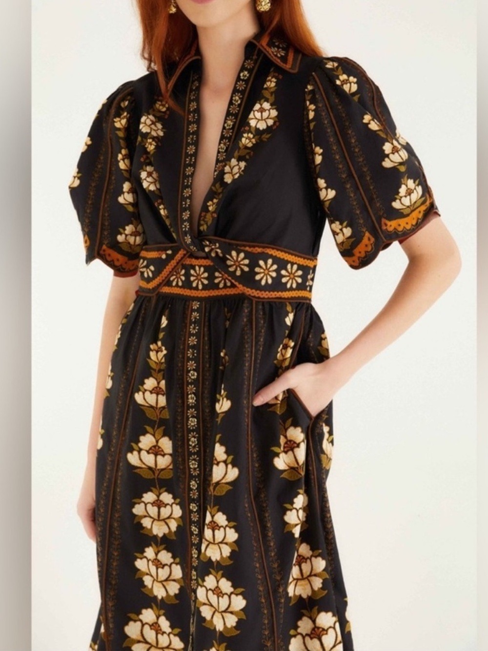 Farm Rio Black Bold Flowers Midi Dress - Picture 5 of 8